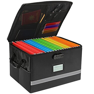 EXLIFBAG File Organizer Fireproof File Box with Lids Important Document Organizer Box with Lock Portable File Folder Organizer with Handle