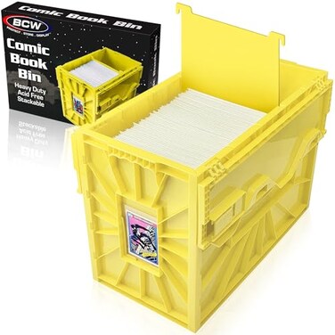 BCW Short Comic Book Bin Holds 150 Comics Stackable Plastic Storage AcidFree Organizer Yellow Single