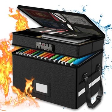 RHM Fireproof Document Box with Lock 2 Layer Fire Proof File Box for Documents with Handle Portable Home Office Fire Safe Document Box for Hanging LetterLegal FolderCertificate