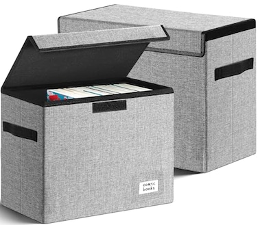 Leffis Comic Book Storage Box 155 X 75 X 113 Collapsible Comic Short Box with Lids Holds 150 Comics Heavy Duty Comic Book Bin Container 2 pack grey