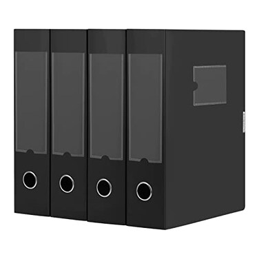 HUA JIE A4 Storage File Boxes Plastic Archives Cases with Lid File Folder Organizer Document Filing Box for office3175235 cm BlackPack of 4