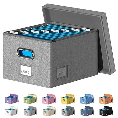 DYWMM File Organizer Collapsible Storage Box for Office File Box with Lids Document Organizer for Office and Home Easy Slide Durable Hanging File Box Gray