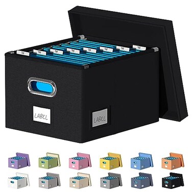 DYWMM File Organizer Collapsible Storage Box for Office File Box with Lids Document Organizer for Office and Home Easy Slide Durable Hanging File Box Black
