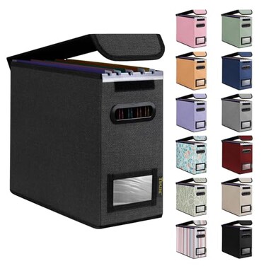 BALEINE File Organizer Box with Lid Collapsible File Folder Organizer with Plastic Slide Hanging File Folder Box for Office Document Storage 1 Pack Black S