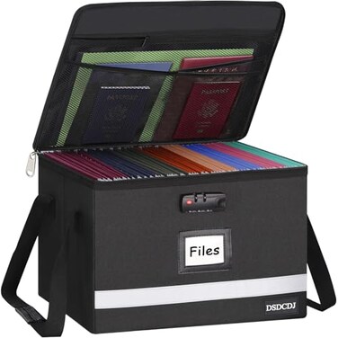 DSDCDJ File Box with Lock Portable File Organizer Box with Handle Sturdy Important Document Organizer with Label Slide Reflective Strip for Hanging LetterLegal Folder