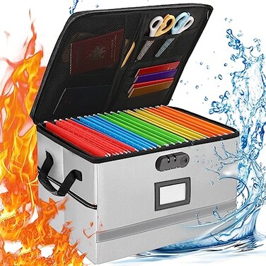 EXLIFBAG File Organizer Fireproof File Box with Lids Important Document Organizer Box with Lock Portable File Folder Organizer with Handle