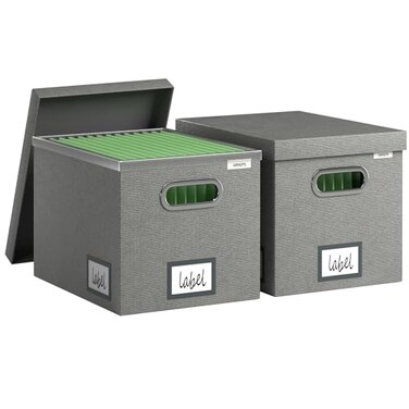 GRSQYS File Organizer Box File Boxes for Hanging Files with Lid Set of 2 Decorative Hanging Folders Letter Size Organizer with OnePiece Plastic Frame Slides Grey 132 101 101in2Pack