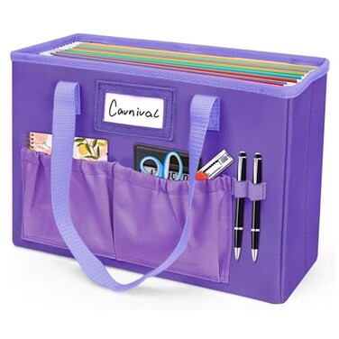 abcxgood Desktop File Organizer BoxCollapsible Hanging Filing BoxHome Office Document Storage Organizer with Front Pocket and Handles Letter Size Folder PURPLE