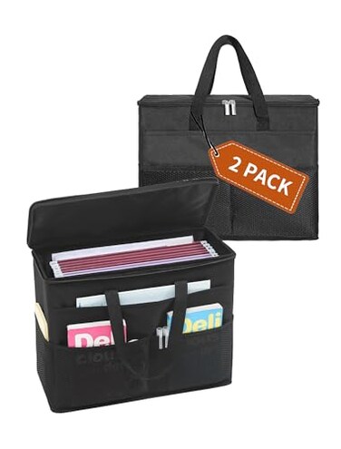 Qozary 2 Pack File Folder Organizer BoxHanging File Tote Bag With Lids Collapsible Portable Filing Organizer Box With Handle Document Storage Bag For OfficeHomeTravel School