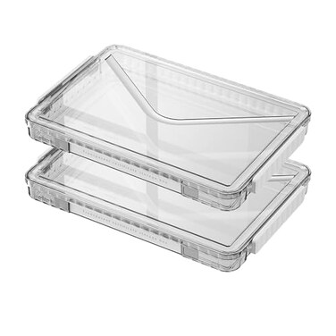 RHONZHAO 2 Pack Clear Plastic File Boxes wLatching Lids Stackable A4 Storage White Latches Small