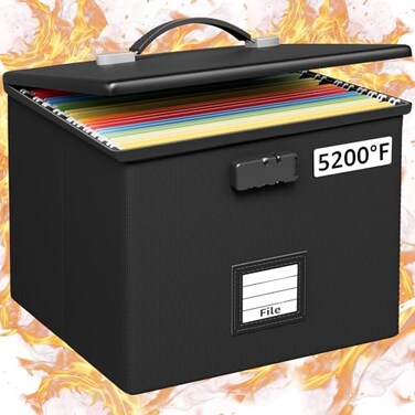ROSONG Fire Proof File Box for Documents Portable Fireproof Document Organizer Box with Handle Waterproof Safe Locking Folder Storage with Lid