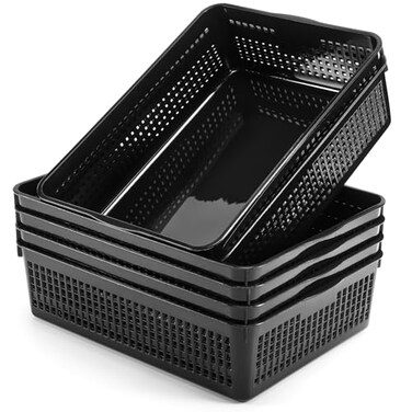 Cptoion A4 Size Plastic Storage Basket Tray6 Pack Plastic Paper Storage TraysDesktop File Paper Letter Organizer Basket for Classroom Office Home Black