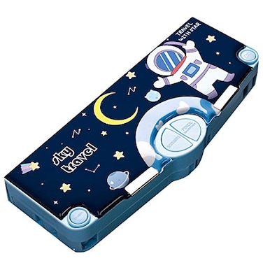 Minache Multifunction Pencil Case Pencil Box with 2 Compartments for Students Cartoon Pattern Stationery Set with Pop Out Scissors and Pencil Sharpener