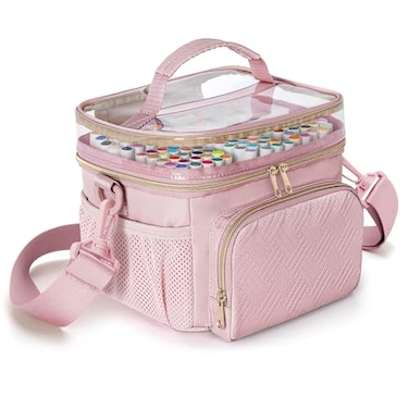 Rexmica Marker Organizer Case for 100 Markers Marker Storage Organizer Bag with Divider and Shoulder Strap Marker Travel Carrying Case with 3 Pockets Pink Patented Design