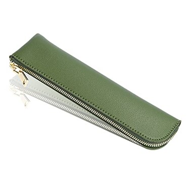 Sluxa Pencil case Green PU leather pen caseSmall pencil bagPen organizer for adults