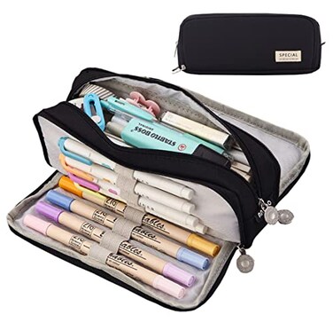 EHOPE Large Capacity Pencil Case Big Capacity Pouch Portable Large Storage Pen Case Pencil Bag for Office Travel Holder Box Balck