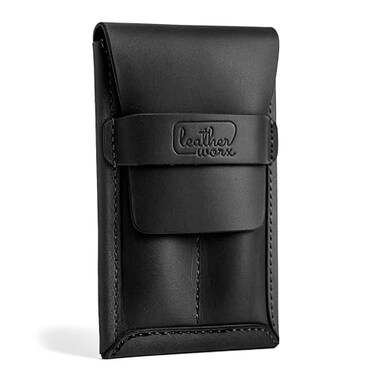 Leather Worx Double Pen Case Handmade from Full Grain Leather Charcoal Black