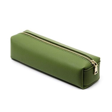 DOBMIT PU Pencil Pen Case Portable Stationery Bag Big Capacity Pencil Pouch Cosmetic Organizer Bag for Adult Green