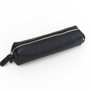 Maruse Pencil Case Italian Grained Leather Zipper Case for Pen and Pencils Work Accessories Made in Italy Navy