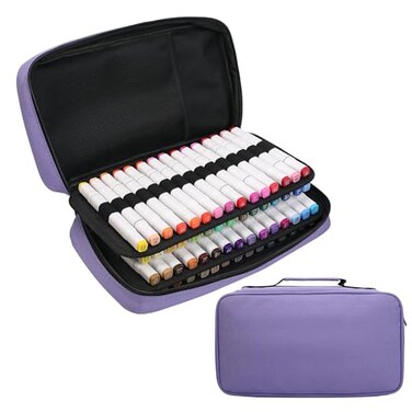 BOMKEE 60 Slots Marker Organizer Case Large Pencil Pouch for 60 Markers Big Capacity Marker Storage Bag Pen Case with Carrying Handle