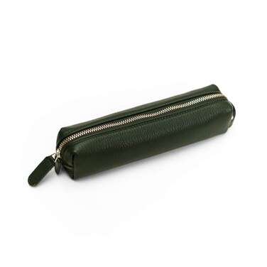 Maruse Pencil Case Italian Grained Leather Zipper Case for Pen and Pencils Work Accessories Made in Italy Green