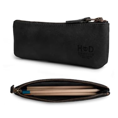 HideDrink Hide Drink Rectangular Pencil Case Pen Marker Pouch for Men and Women Flat Zippered Holder Classic Style for Artists Full Grain Leather Handmade Charcoal Black