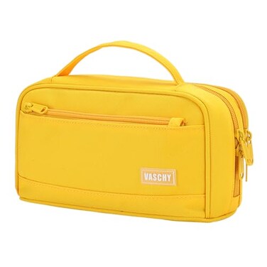 VASCHY Pencil Case Large Cute Pencil Pen Pouch Organizer w Zippers Top Handle School Supplies for KidsTeensStudentsAdults Yellow