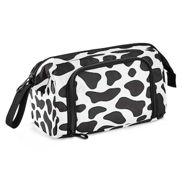 SUABO Big Capacity Pencil Case Black and White Cow Print Pouch Pen Case Pencil Box Stationery Bag Makeup Bag Office Organizer for Adults