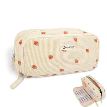 FINPAC Pencil Case Corduroy Triangle Makeup Bag Kawaii Pen Bag Pouch Holder Box Organize for Study Office or Travel Purple