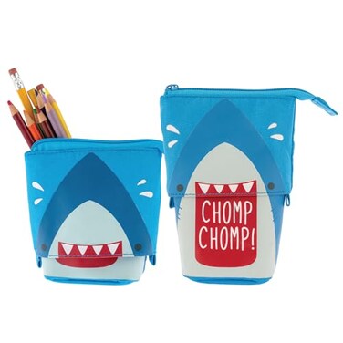 Stephen Joseph Pop Up Pencil Pouch Standing Pencil Case Multipurpose Kids School Stationary Case Colorful Cute Designs with Large Space for Pencils and Pens Shark