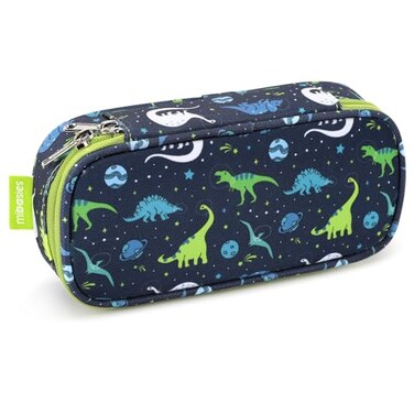 mibasies Boys Pencil Case for Kids MultiSlot Pencil Pouch Galaxy Dinosaur Blue