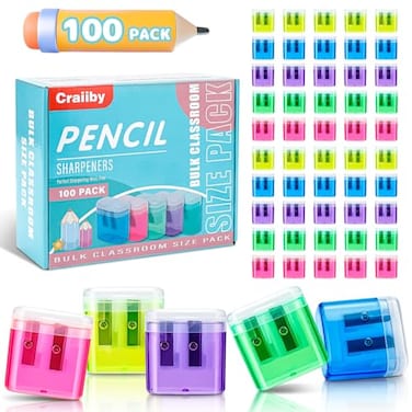 Craiiby 100 Pack Pencil Sharpeners Bulk Colored Handheld Pencil Crayon Double Hole Sharpener School Classroom Supplies