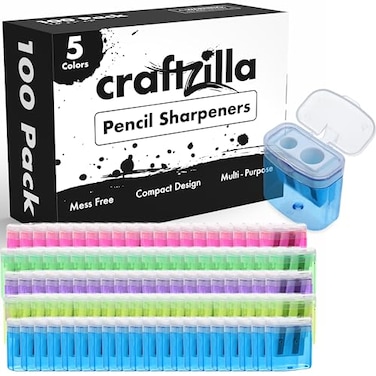 Craftzilla Pencil Sharpener 100 Pack Manual Pencil Sharpeners Bulk Handheld Dual Hole with Lid for Kids and Classroom School Office Supplies