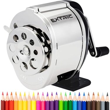 EXTRIC Pencil Sharpener Manual Desktop Manual Pencil Sharpeners Desktop and Wall Mount Pencil Sharpeners Heavy Duty Silver 8 Sizes Holes Metal Hand Crank Pencils Sharpener for Classroom