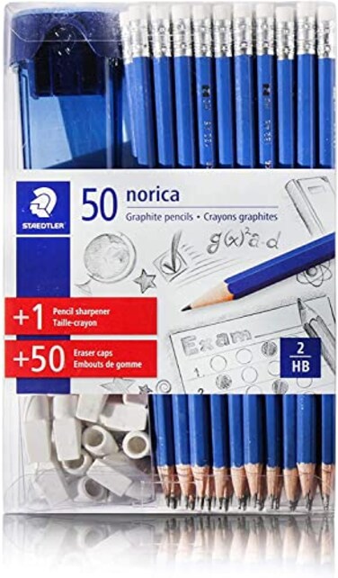 Staedtler Pencils Norica Graphite HB2 Graphic 101 Piece 50 Pencils 1 Pencil Sharpener 50 Eraser Caps HB