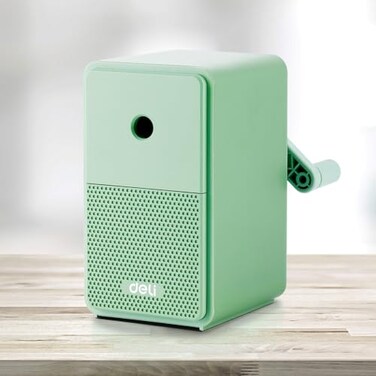 Deli Manual Hand Crank Pencil Sharpener with Adjustable Point for Colored Pencils Kids Students Classroom Home and Office Green