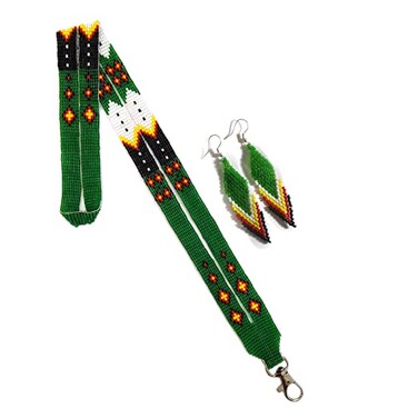 buybeaded beaded lanyard with matching Beaded EarringsNative American style Lanyard beaded badge holderID card holderLoom Beaded Lanyard Green