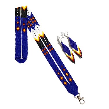 buybeaded beaded lanyard with matching Beaded EarringsNative American style Lanyard beaded badge holderID card holderLoom Beaded Lanyard Blue
