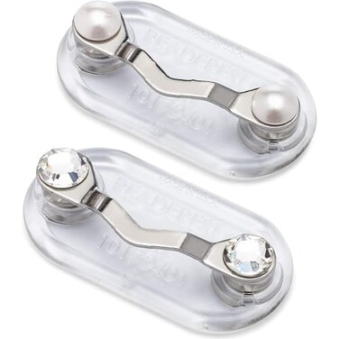 Readerest Stainless Magnetic Eyeglass Holder ID Badge Clip Silver Clear with Crystals Ideal for Daily Wear Sunglasses Holder Glasses Accessory and Strong Neodymium Magnets 2Pack