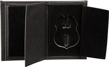 Perfect Fit Hidden Badge Bifold Wallet TSA Badge and ID Case Hidden Badge Wallet Cutout PF 691 Black Leather