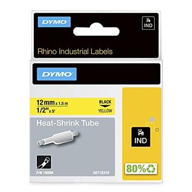 DYMO Rhino Industrial HeatShrink Labels 12 Tube Black Print on Yellow