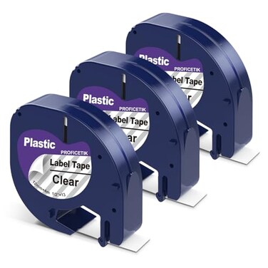 PROFICETIK 3 X 16952 Replacement for Dymo Clear Label Tape Plastic Compatible with Dymo Letratag Refills Clear for Letra Tag LT 100H 100T QX50 Label Maker with Label Maker Refills 12mm x 4m