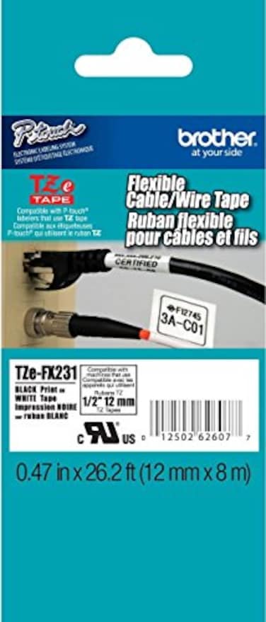 TZe Tapes 2Pack Genuine Brother 12 12mm Black on White Flexible TZe PTouch Tape for Brother PT6100 PT6100 Label Maker