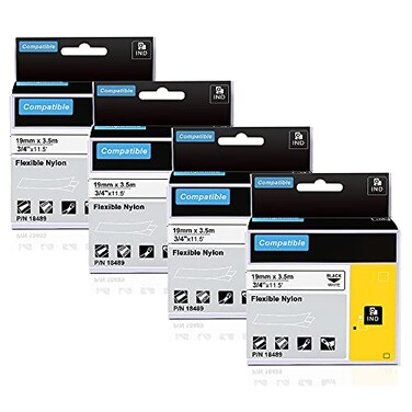 AONOMI 19mm Industrial Flexible Nylon Labels Replacement for Dymo Rhino 18489 Flexible Nylon Label Tape 34 x 115 Black Print on White Compatible with DYMO Rhino 5200 4200 5000 6000 Label Maker