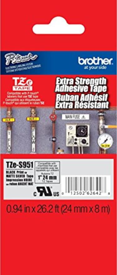 TZES Tapes Brother 1 24mm Black Print on Matte Silver Extra Strength Adhesive PTouch Tape for Brother PT2730 PT2730 Label Maker