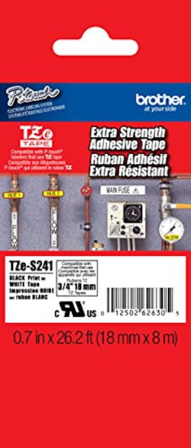 TZES Tapes Brother 34 18mm Black Print on White Extra Strength Adhesive PTouch Tape for Brother PTD450 PTD450 Label Maker