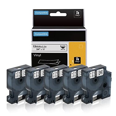Wonfoucs 18445 Rhino Label Tape Replacement for Dymo Rhino Industrial Permanent Vinyl Labels Tape 34 19MM Work for 4200 5000 5200 6000 Label Maker Refills Black Print on White Tape 19mm x 55m 5Pack