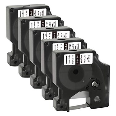 TITBIT 18444 Permanent Vinyl Label Tape 12 Replacement for DYMO Rhino 18444 Fit with DYMO Rhino 4200 5200 5000 6000 6500 Industrial Label Maker12mm12 Inch x 18 feet Black on White5 Pack