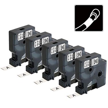 Aonomi Replacement for Dymo 18055 a18055 Rhino Heat Shrink Tube Labels 12 Industrial Black on White Label Tape Work with DYMO Rhino 4200 5200 5000 Label Makers 12 x 4912mm x 15m 5Pack