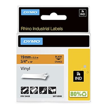 DYMO Rhino Industrial Vinyl Labels 34 Black Print on Orange Tape
